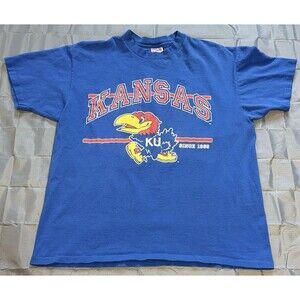 Vintage Single Stitch KU Kansas Jayhawks Blue T-Shirt Size XL